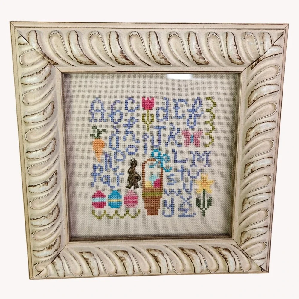 Sampling Easter Cross Stitch Framed‎ COMPLETED Lizzie Kate Stitching Wall Art